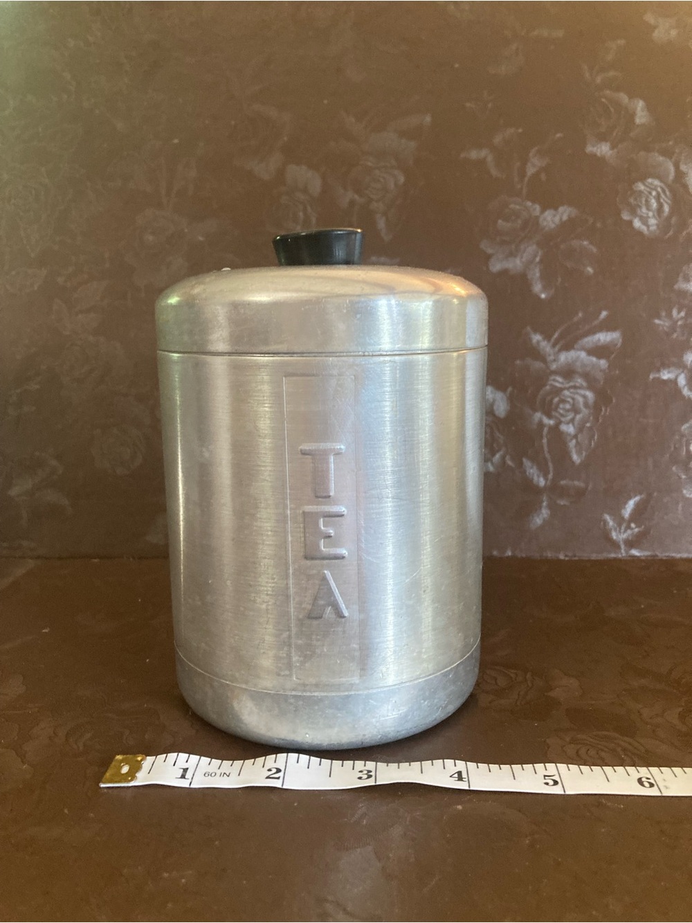 Aluminum Tea Canister with Black Knob Lid - Silver